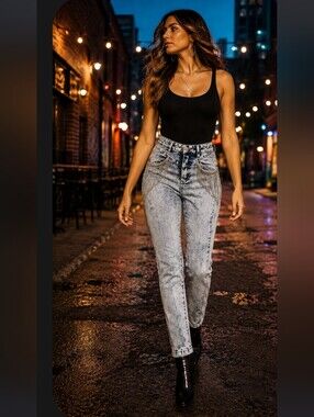 Mebon Acid Wash Rhinestone Chain Fringe Jeans Women’s M Y2K